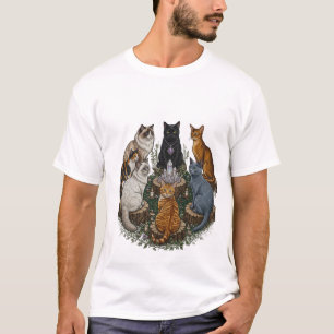 "Unveil the Mystique: The Celestial Cat Gathering T-Shirt