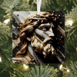 Unveiled Black and White Marble Cross With Gold Metal Tree Decoration