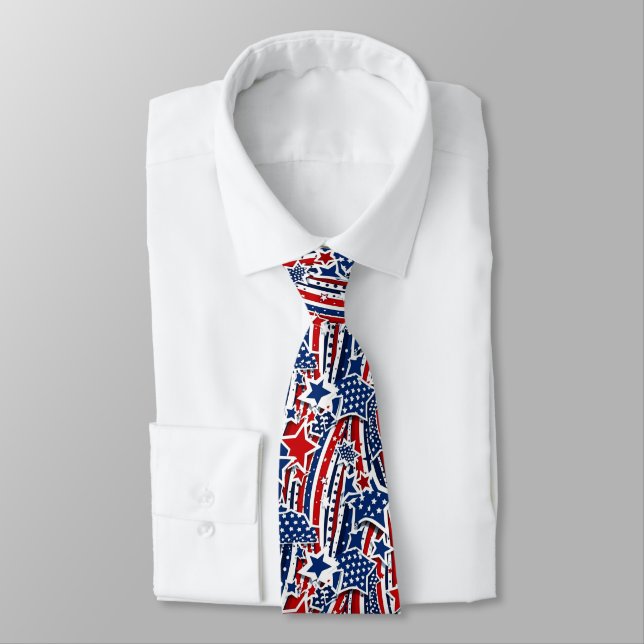 Unwavering Spirit – A Striking Patriotic Pattern Tie (Tied)