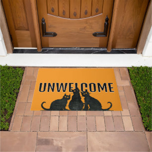 UNWELCOME Black Halloween Cats Doormat