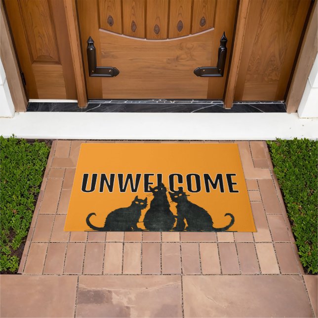 UNWELCOME Black Halloween Cats Doormat (Outdoor)