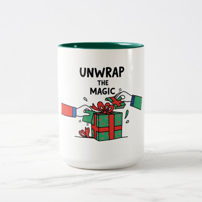 Unwrap the Magic Christmas Gift Two-Tone Coffee Mug (Center)