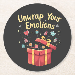 Unwrap your emotions Christmas Mental Health Xmas Round Paper Coaster