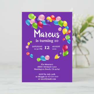 Up and Away Balloons Birthday Party Invitation