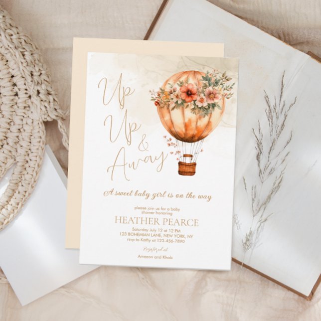Up and Away Boho Hot Air Balloon Baby Shower Invitation (Creator Uploaded)