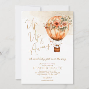 Up and Away Boho Hot Air Balloon Girl Baby Shower Invitation