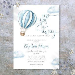 Up And Away Boy Blue Hot Air Balloon Baby Shower Invitation