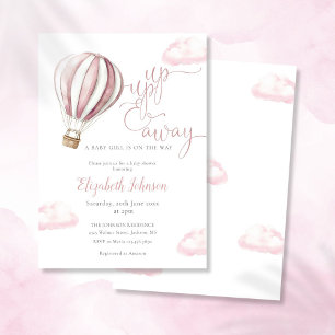 Up And Away Girl Pink Hot Air Balloon Baby Shower Invitation