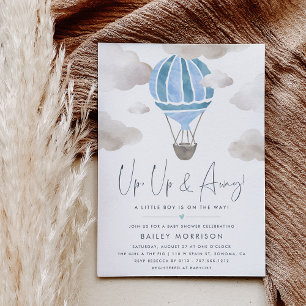 Up and Away   Hot Air Balloon Baby Shower Invitation