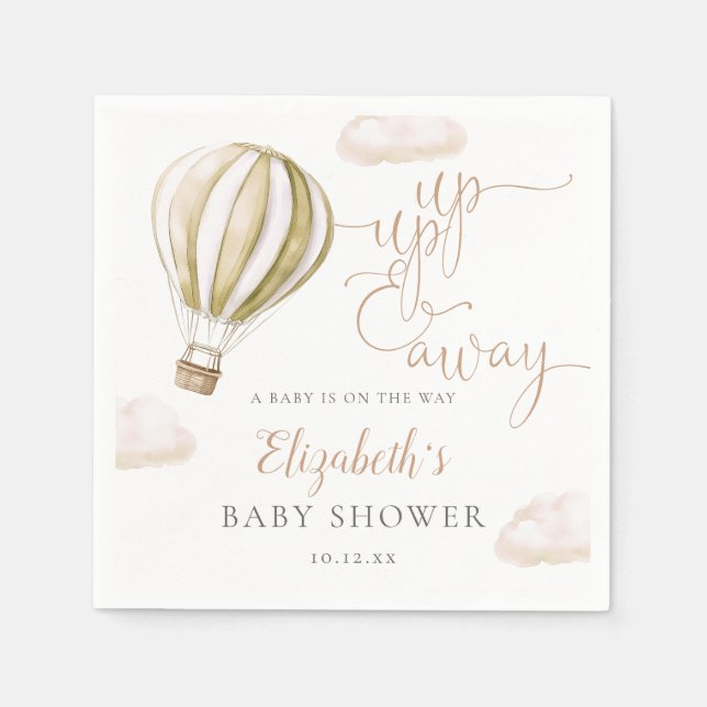 Up And Away Hot Air Balloon Neutral Baby Shower Napkin (Front)