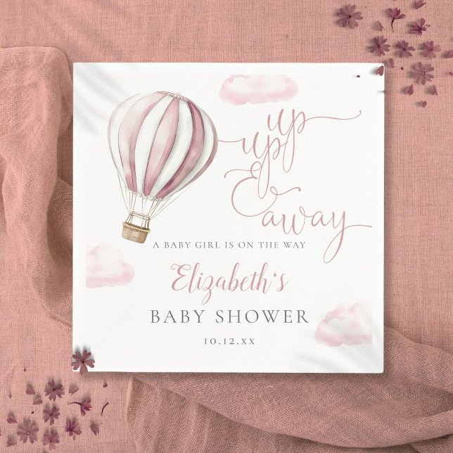 Up And Away Pink Hot Air Balloon Girl Baby Shower Napkin (Up And Away Pink Hot Air Balloon Girl Baby Shower Napkins)