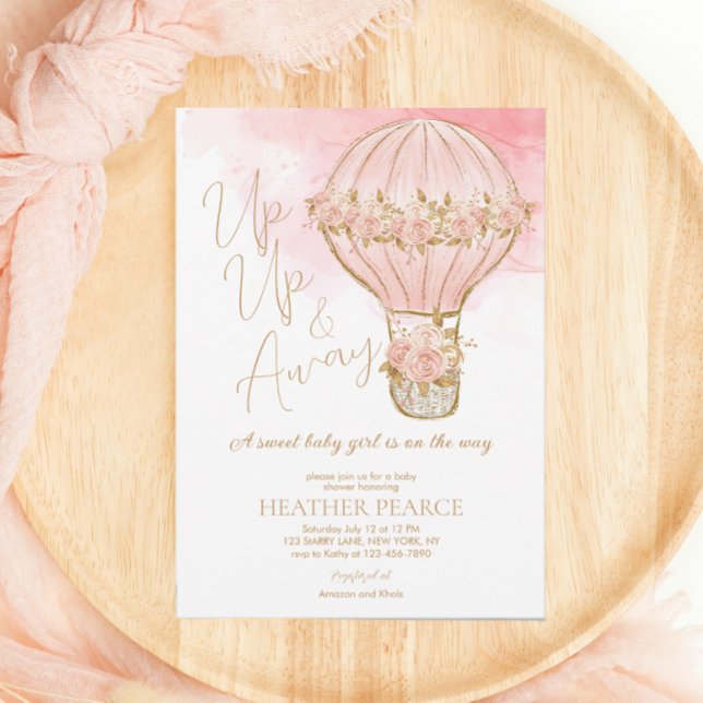 Up and Away Rose Hot Air Balloon Girl Baby Shower Invitation (Creator Uploaded)