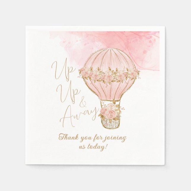 Up and Away Rose Hot Air Balloon Girl Baby Shower Napkin (Front)