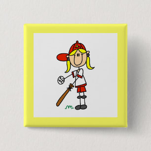 Up At Bat Girl Stick Figure Baseball Gifts 15 Cm Square Badge