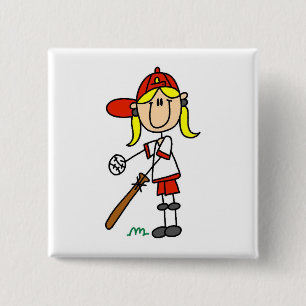 Up At Bat Girl Stick Figure Baseball Gifts 15 Cm Square Badge
