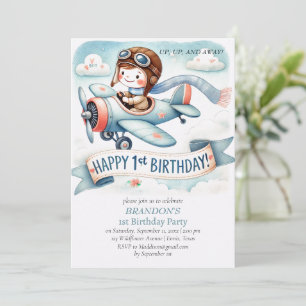 Up & Away 1st Birthday Boy Aeroplane Invitation