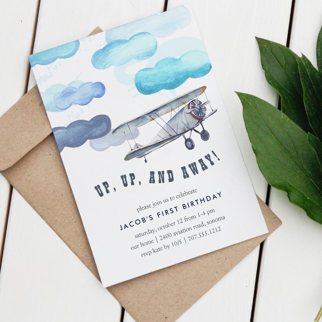 Up & Away | Vintage Aeroplane Birthday Party Invit Invitation (Creator Uploaded)