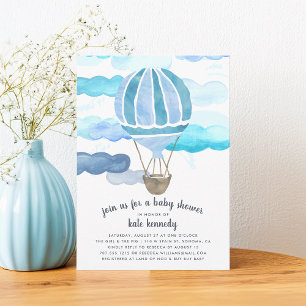 Up in the Air Baby Shower Invitation   Blue