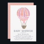 Up in the Air Baby Shower Invitation | Pink<br><div class="desc">Celebrate your baby girl on the way with this chic and simple baby shower invitation in soft pastel watercolors. Design features a hot air balloon illustration in peach and pink,  with your event details beneath in smoky blue grey lettering.</div>