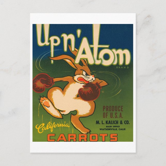 Up N Atom Vintage Crate Label Postcard (Front)