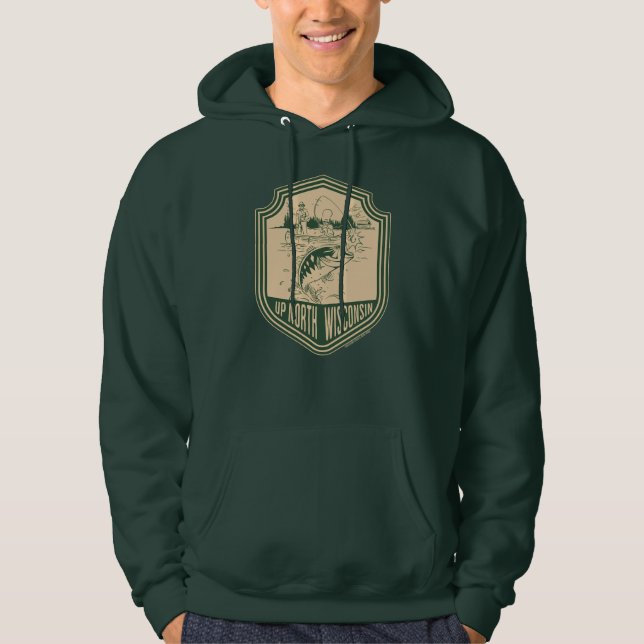 Up North Wisconsin Fishing Badge Hoodie (Front)
