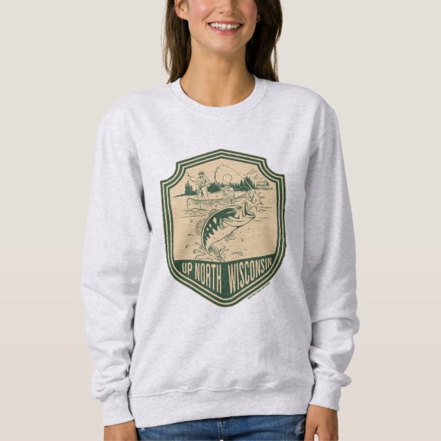 Up North Wisconsin Fishing Badge Sweatshirt (Front)