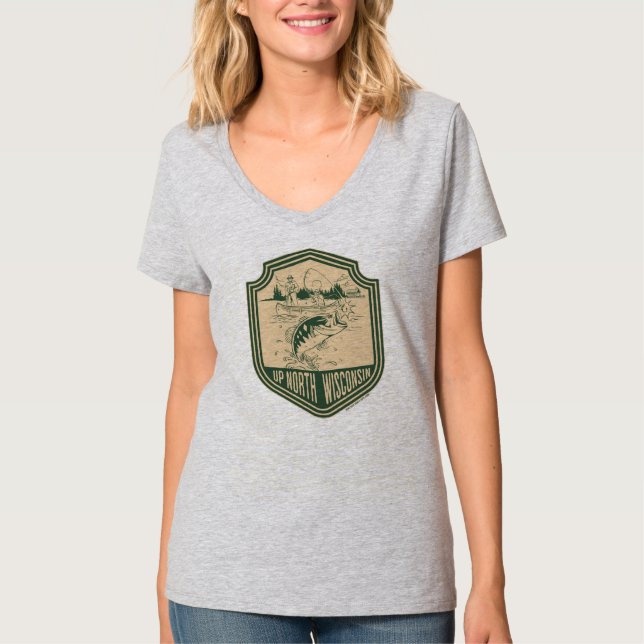 Up North Wisconsin Fishing Badge T-Shirt (Front)
