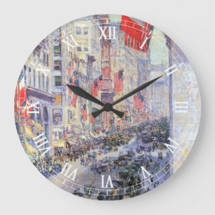 Up the Avenue from 34th Street, May 1917 by Hassam Large Clock