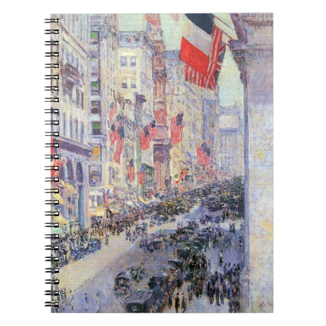 Up the Avenue from 34th Street, May 1917 by Hassam Spiral Notebook (Front)