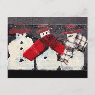 "UP to SNOW GOOD" folk art snowmen postcard