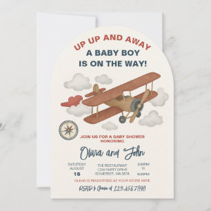 Up Up and Away Aeroplane Baby Shower Invitation