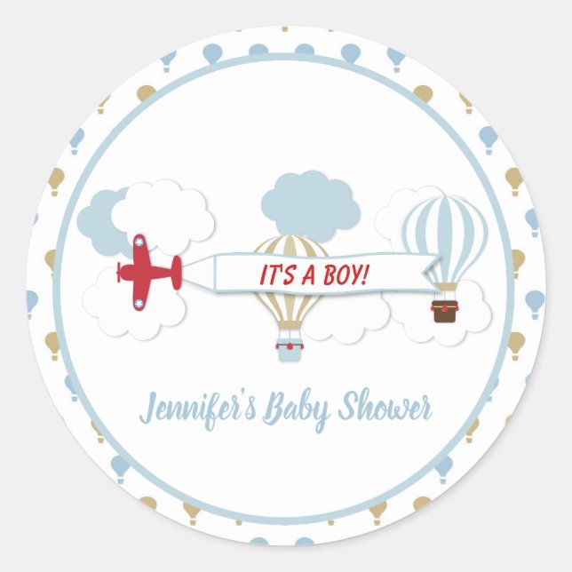 Up Up and Away/ Aeroplane Baby Shower Stickers (Front)