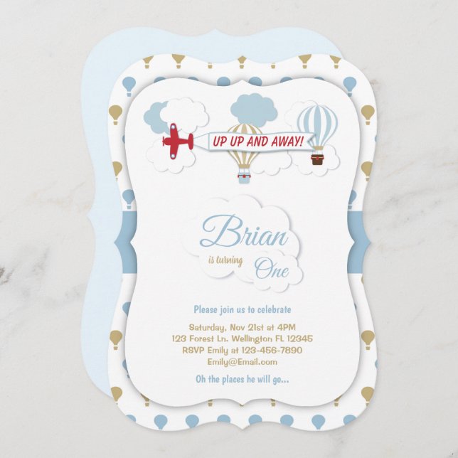 Up Up And Away! Aeroplane Birthday Invitation (Front/Back)