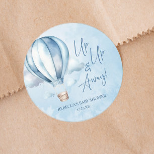 Up Up and Away! Blue Hot Air Balloon Baby Shower Classic Round Sticker