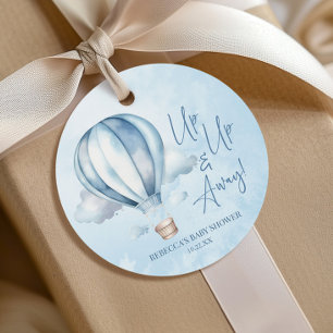 Up Up and Away! Blue Hot Air Balloon Baby Shower Favour Tags