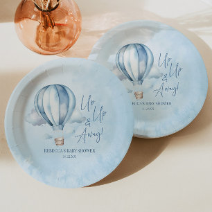 Up Up and Away! Blue Hot Air Balloon Baby Shower Paper Plate