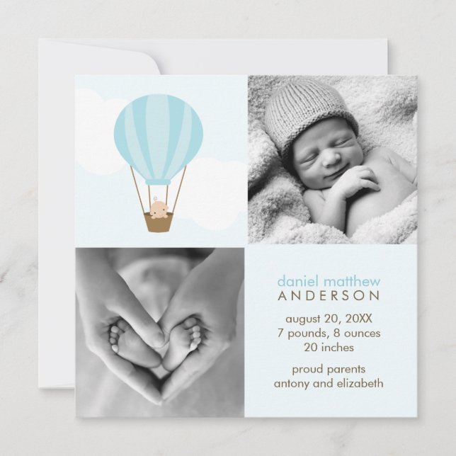 Up, Up and Away! Boy Baby Birth Announcements (Front)