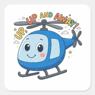 Up Up And Away Cute Kids Helicopter Square Sticker