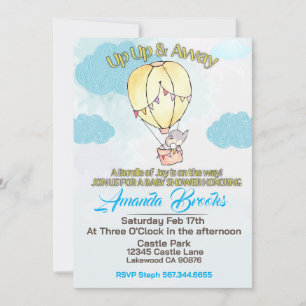 Up Up and away Elephant Baby shower invitation