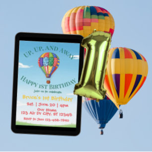Up, Up, and Away Hot Air Balloon 1st Birthday Invitation