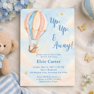 Up Up and Away Hot Air Balloon Bunny Baby Shower Invitation
