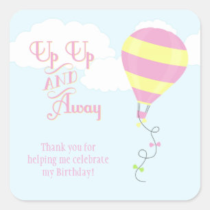 Up up and away hot air balloon favour sticker tag