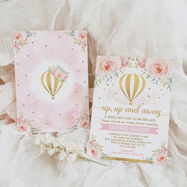 Up Up and Away Hot Air Balloon Girl Baby Shower Invitation (Creator Uploaded)