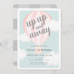 Up Up and Away Pink Hot Air Balloon 1st Birthday Invitation