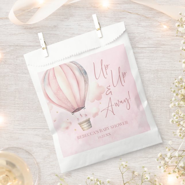 Up Up and Away! Pink Hot Air Balloon Baby Shower Favour Bags (Clipped)
