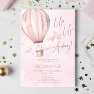 Up Up and Away! Pink Hot Air Balloon Baby Shower Invitation