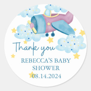 Up Up and Away Purple Aeroplane Thank you  Classic Round Sticker