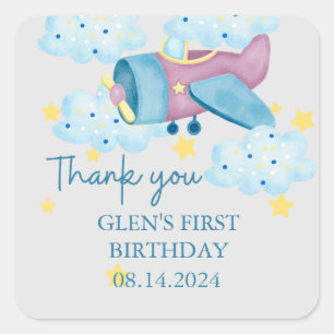 Up Up and Away Purple Aeroplane Thank you  Square Sticker