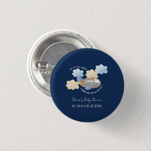 Up Up and Away Watercolor Airplane Boy Baby Shower 3 Cm Round Badge