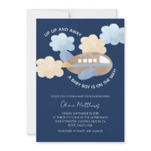 Up Up and Away Watercolor Airplane Boy Baby Shower